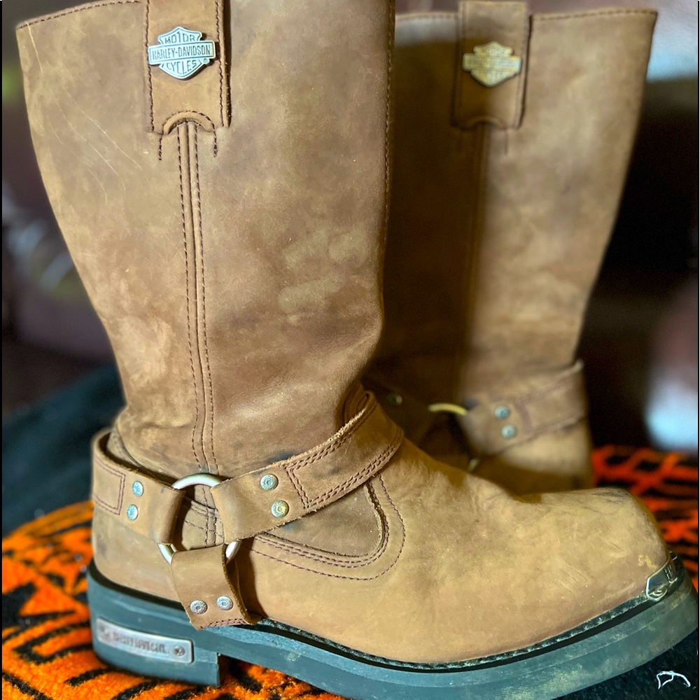 Size 12 Mens Harley Davidson Leather Zip Up Boots